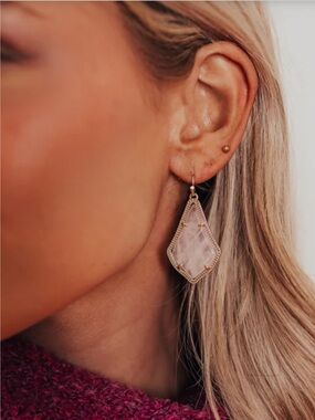 Kendra Scott Alex Gold Drop Earrings In Rose Quartz New
